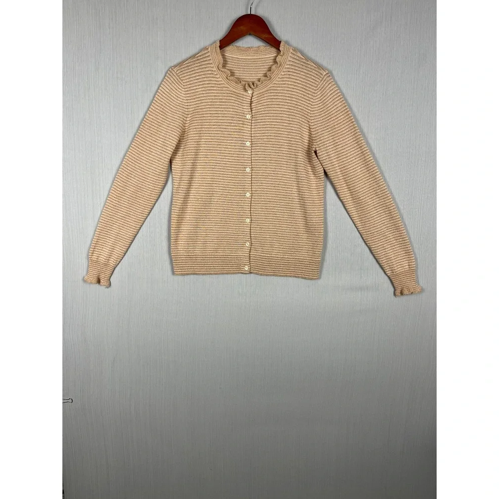Womens‎ M Wool Blend Cardigan Metallic Stripe Ruffle Sweater